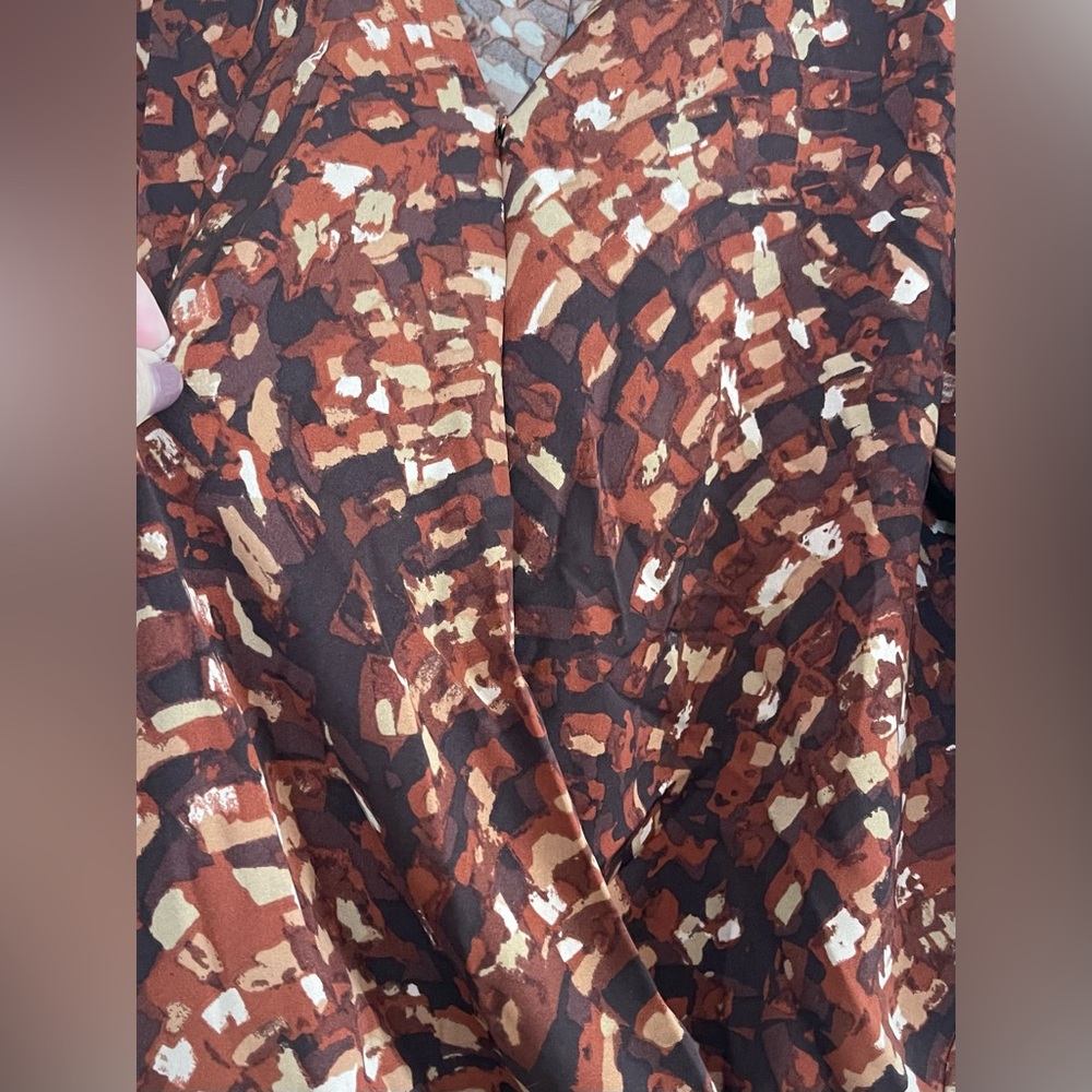 Prologue Copper Rust Mosaic Draped V-Neck Blouse - Picture 3 of 4
